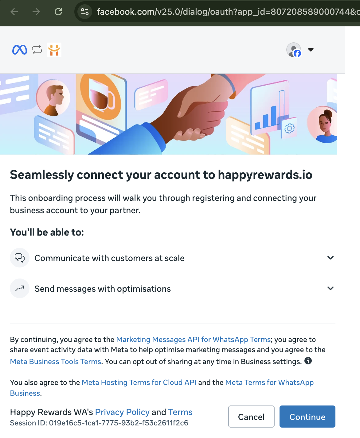 Meta Embedded Welcome Screen